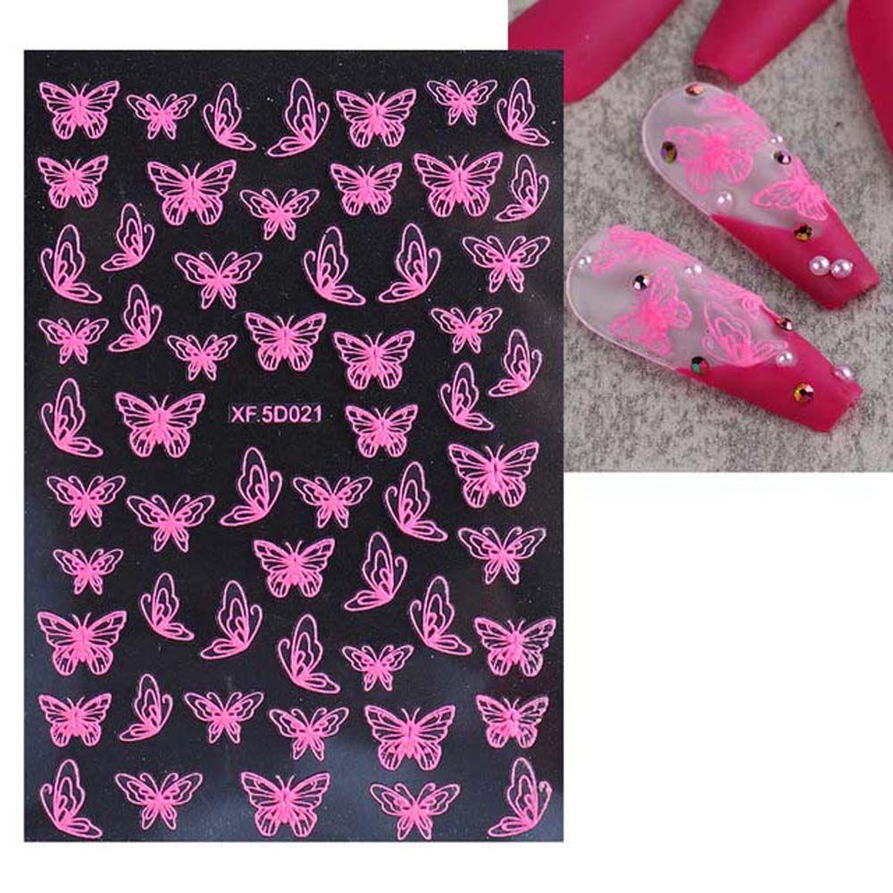 Agustina Stiker Kuku Kupu-Kupu Relief Daun Warna-Warni Perekat Diri Dekorasi Nail Art