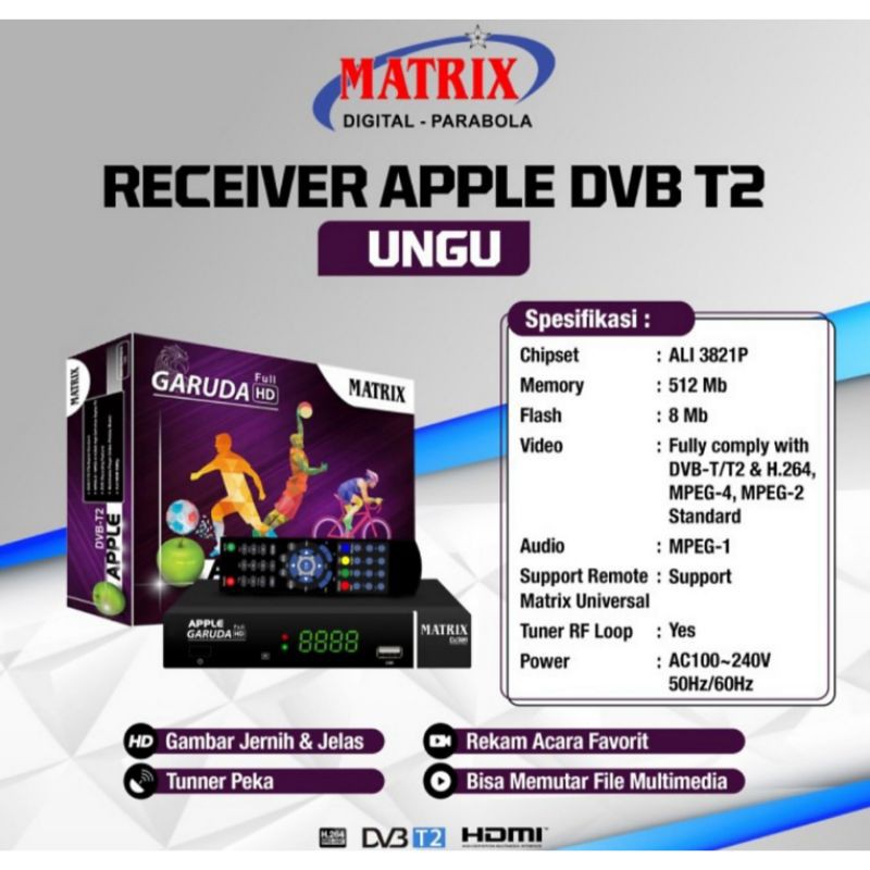 GROSIR RECEIVER TV SET TOP BOX MATRIX GARUDA STB DVB T2 DIGITAL APPLE GARANSI RESMI