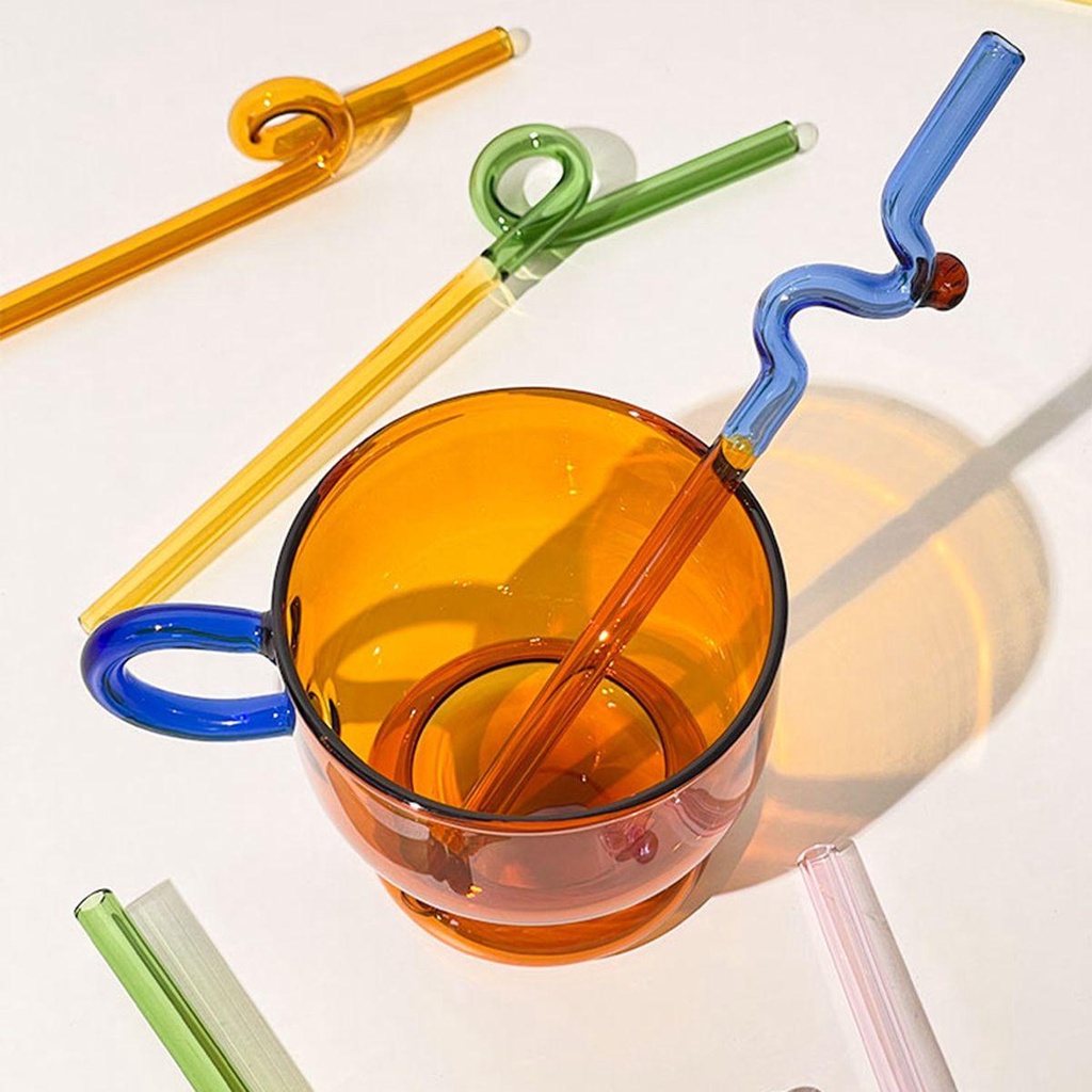 [Elegan] Sedotan Minum Reusable Colorful Twist Glass Bening Perlengkapan Pesta