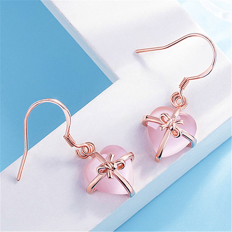 Fancyqube Fancycube Perhiasan Anting Gantung S925 Sterling Silver 100% Batu Kuarsa Alami Bentuk Hati Warna Pink Mawar