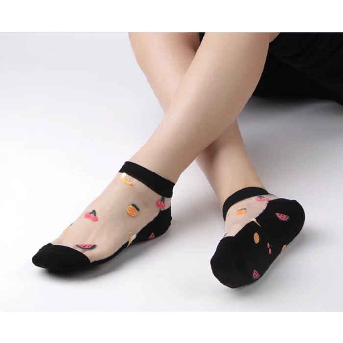 kaos kaki Wanita kaus kaki kristal transparan kartun ultra-tipis lucu Lace Socks 06S