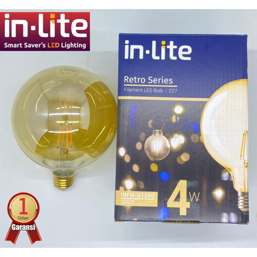 IN LITE RETRO SERIES FILAMENT CAFE BULB E27 INFM G120G GOLD 4W KUNING