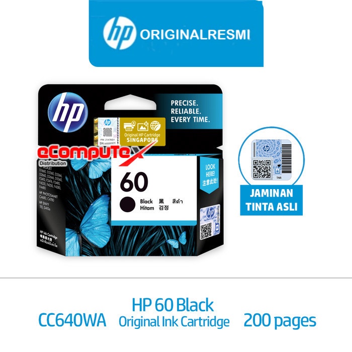 CARTRIDGE HP 60 BLACK / TINTA CATRIDGE HP60 HITAM ORIGINAL - RESMI