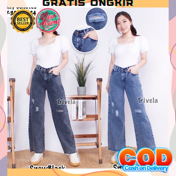 Celana Kulot Jeans Korea Kekinian Jens Cewek Terbaru Jins Wanita Celana Kulot Jeans Boyfriend Celana