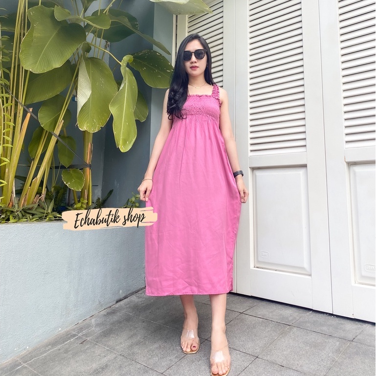 Dres Kerut Smok Polos Panjang Bali