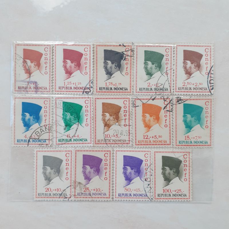 

(A) Perangko Indonesia Soekarno Conefo Tahun 1965 set - 14pcs
