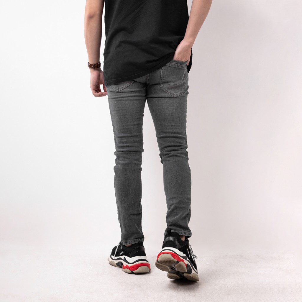 Celana Jeans Pria Bahan Stretch Denim - Biker Jeans - Dark Grey - (UJB-01)