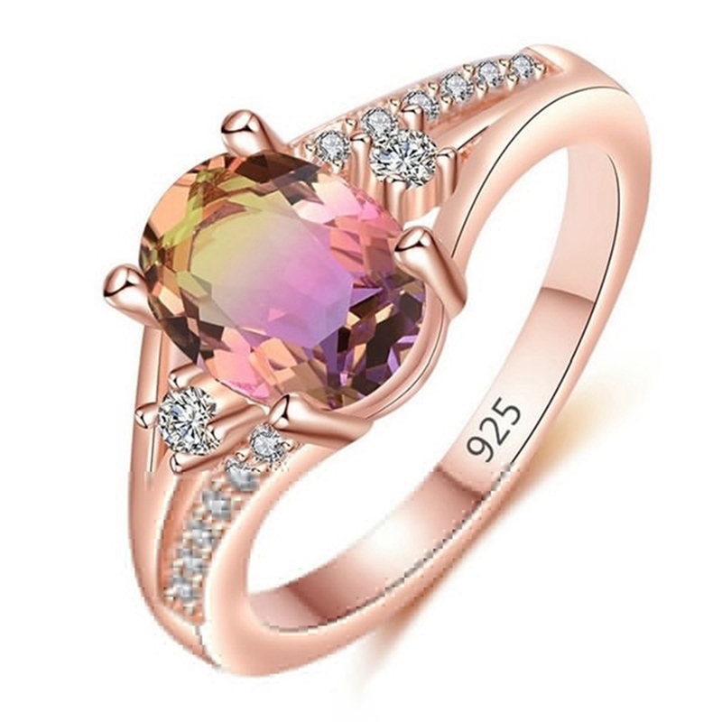 Cincin Rose Gold 18K Aksen Batu Alami untuk Wnaita