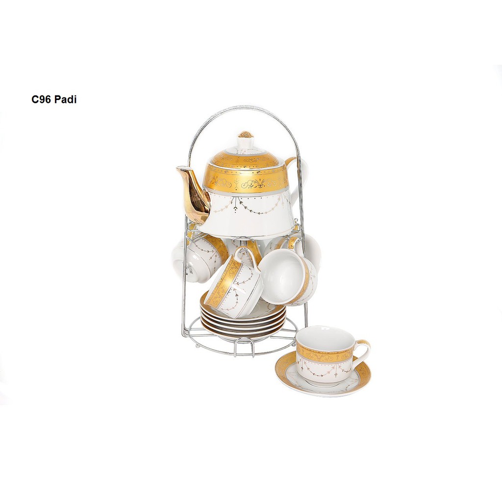 Tea Set C96 set cangkir, lepek, dan teko Vicenza, cup and saucer Motif Padi, Lily, Camelia, perlengk