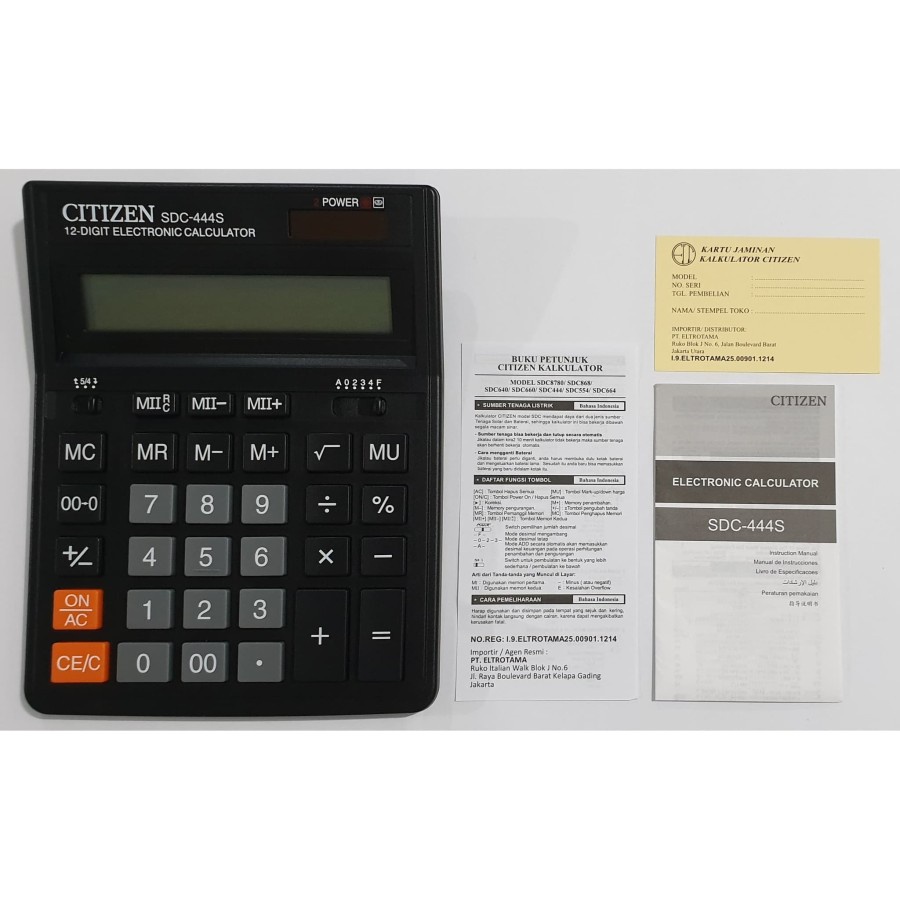 Kalkulator Citizen SDC-444S 12 Digit Calculator Meja Office Kantor - Hitam