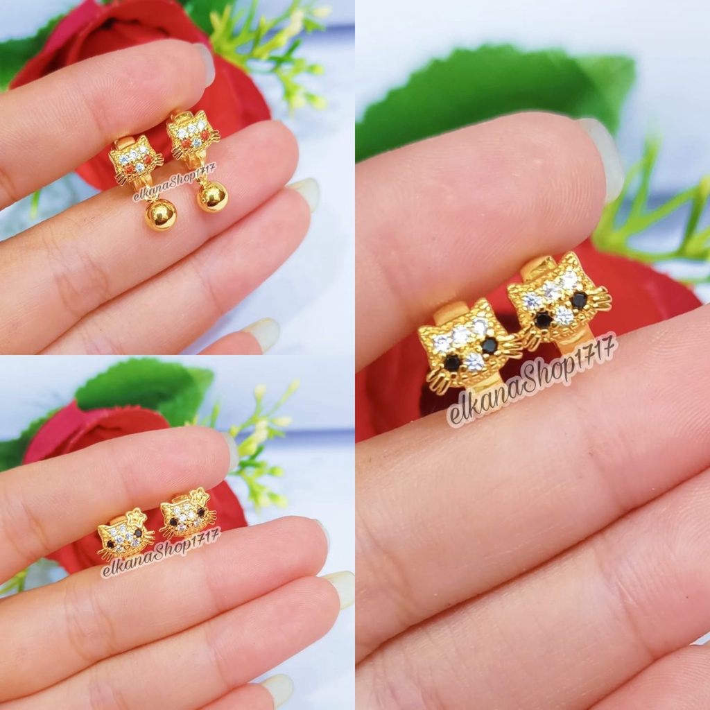 ANTING ANAK-ANAK HELLO KITTY JEPIT PERMATA/CLIP PERHIASAN LOGAM EMAS ANTI KARAT