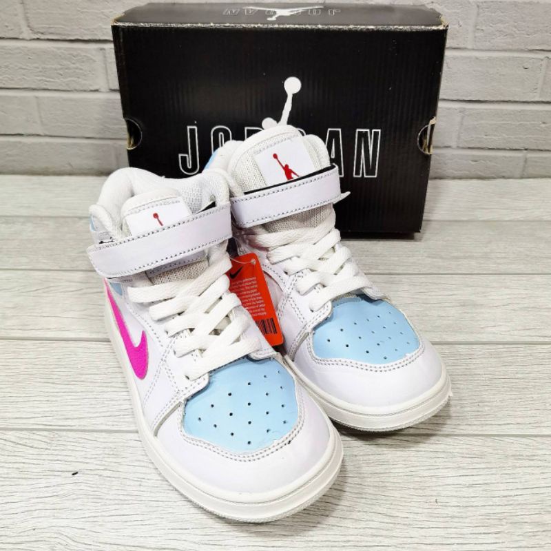 Sepatu anak kidsNike jordan 1 high white blue pink Women (Perempuan)