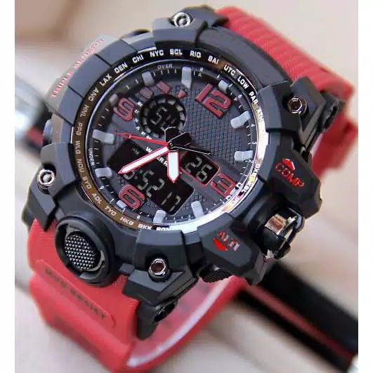 BAJ JAM TANGAN PRIA ANTI AIR RUBBER DIGITAL DUAL-TIME GWG-1000