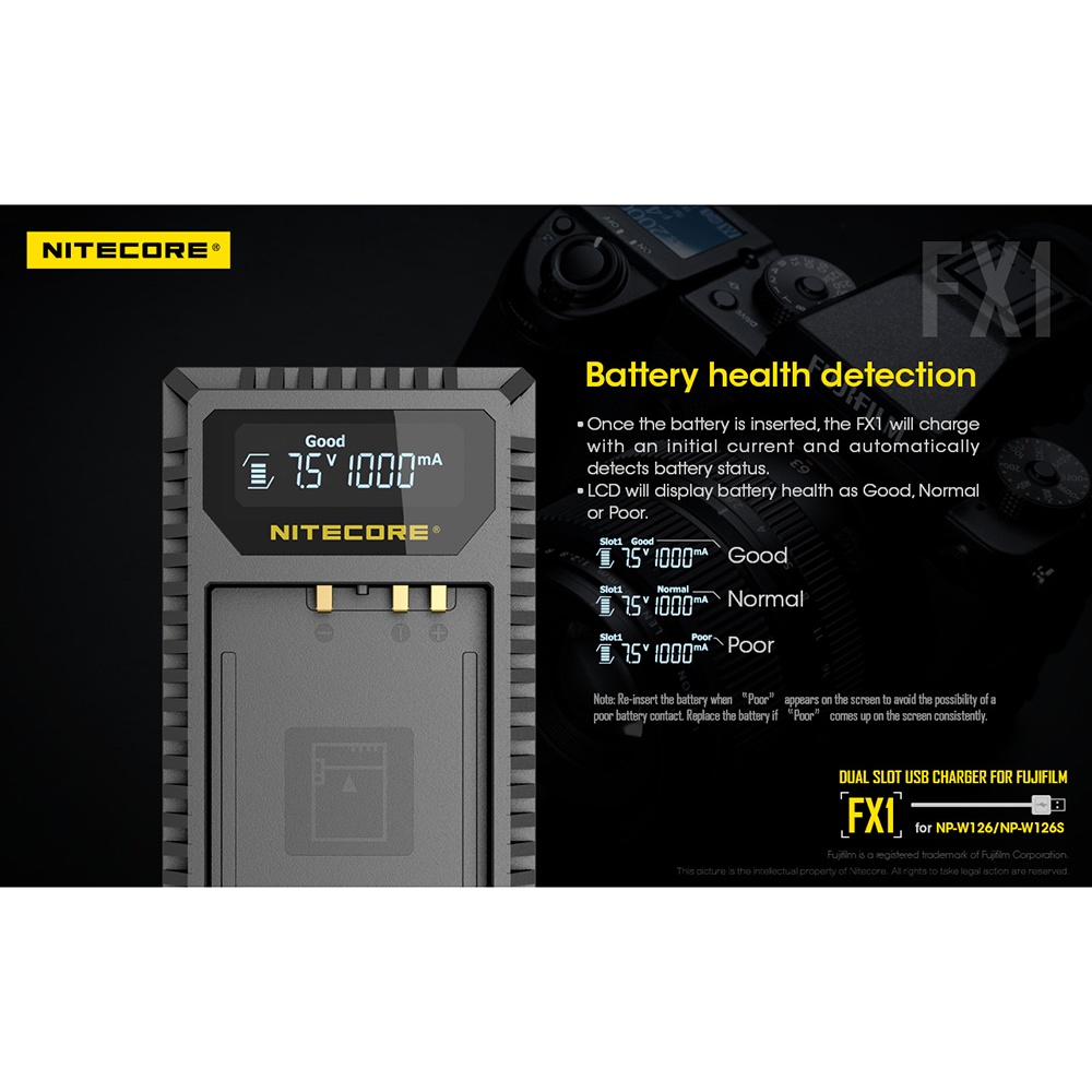 NITECORE Charger Baterai Built-in USB Cable Fujifilm NP-W126