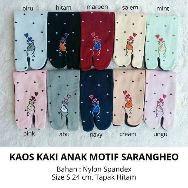 Kaos Kaki Jempol Anak Perempuan Motif Sarangheo (Nylon Spandex Size S, Usia SD, Panjang, Tebal)