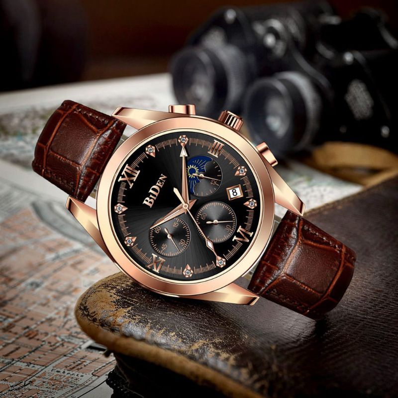 Jam Tangan Original Untuk Pria Biden 0091 Bahan Tali Kulit.