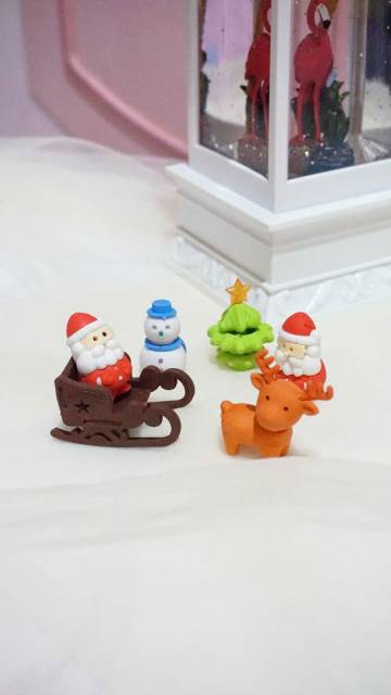 SEPAKET PENGHAPUS NATAL ISI 6 PCS CHRISTMAS ERASER SANTA CLAUSE SNOWMAN REINDEER