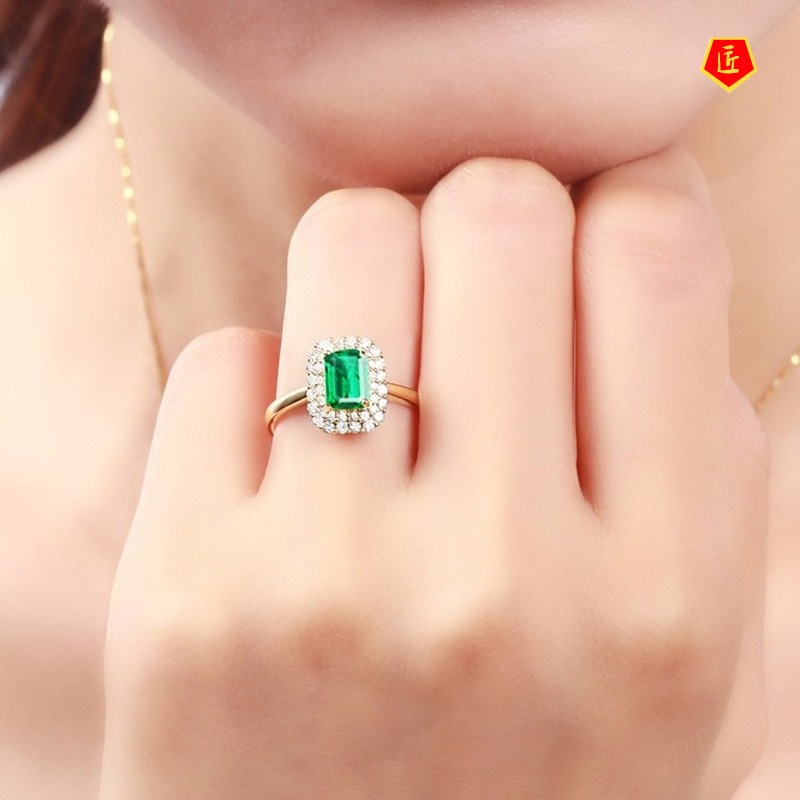 [Ready Stock]Luxury Fashion Green Tourmaline Gold Ring