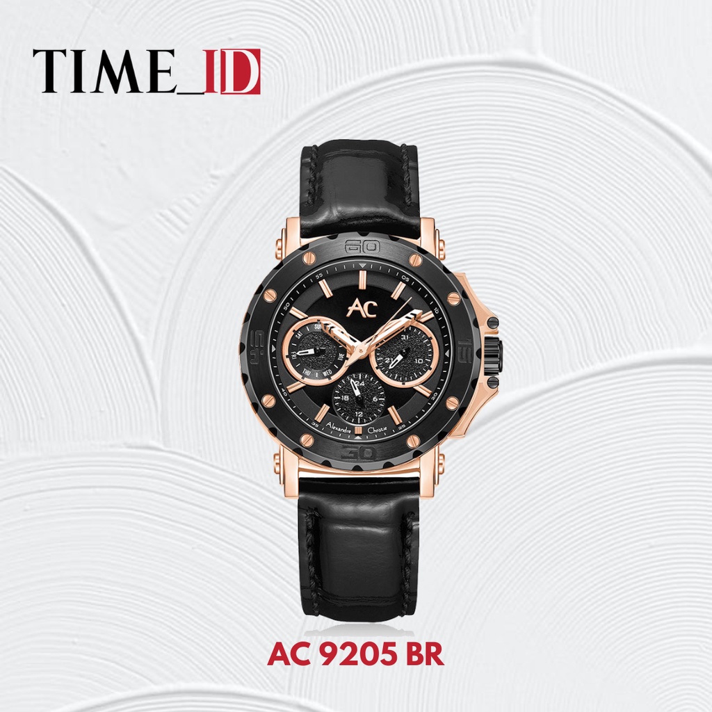 Jam Tangan Alexandre Christie AC 9205 BLACK ROSEGOLD LEATHER Wanita