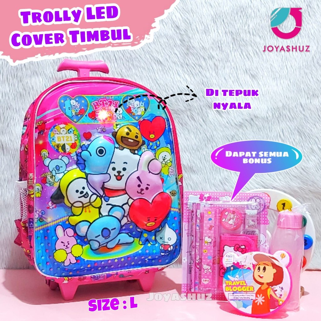 Tas Troli Anak Bisa Ransel BT 3D LED Anak SD Berbonus - Ransel Troli Timbul LED - Tas Sekolah Anak SD Troli Karakter - Tas Dorong Anak Perempuan SD Gratis Botol Dan Misting - Tas Sekolah Anak Perempuan Karakter Lucu - Joyashuz