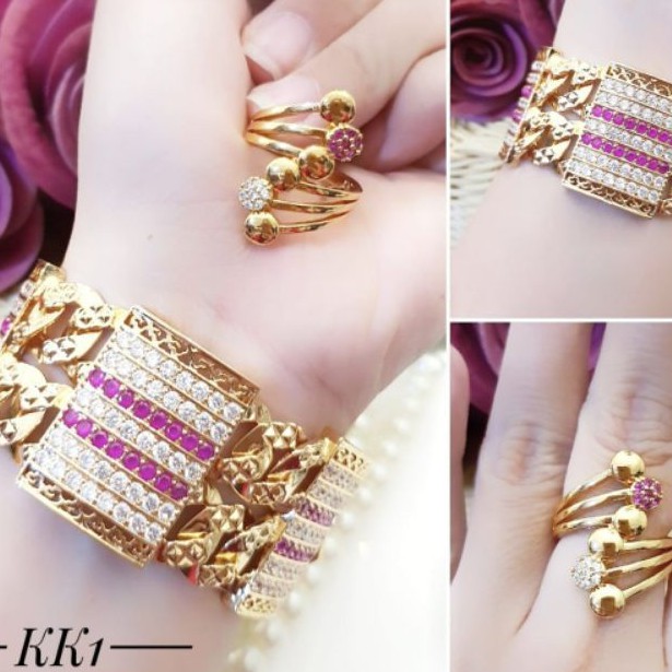 Xuping Set Perhiasan Gelang dan Cincin Semi Berlian Cg651
