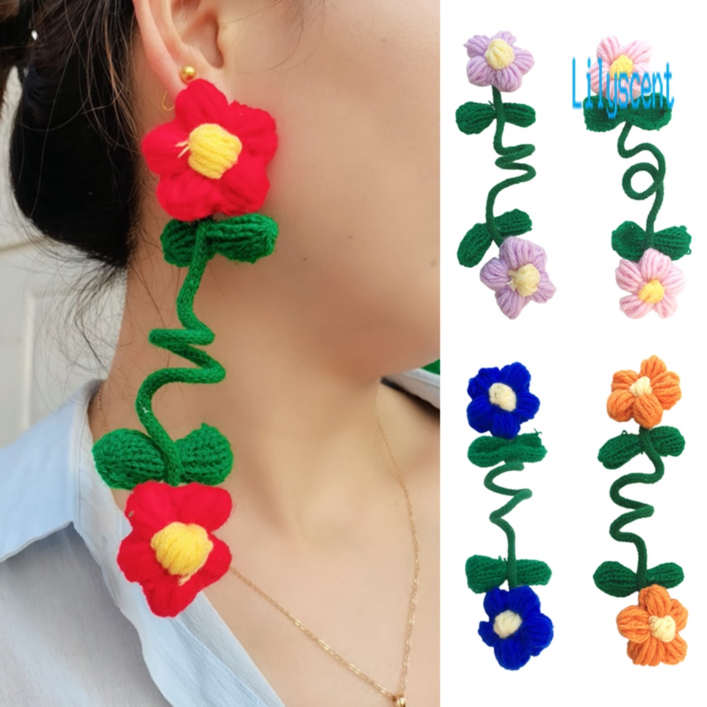 Ls 1pc Anting Tusuk Gantung Wanita Desain Bunga Spiral Warna Cerah Untuk Pesta / Liburan