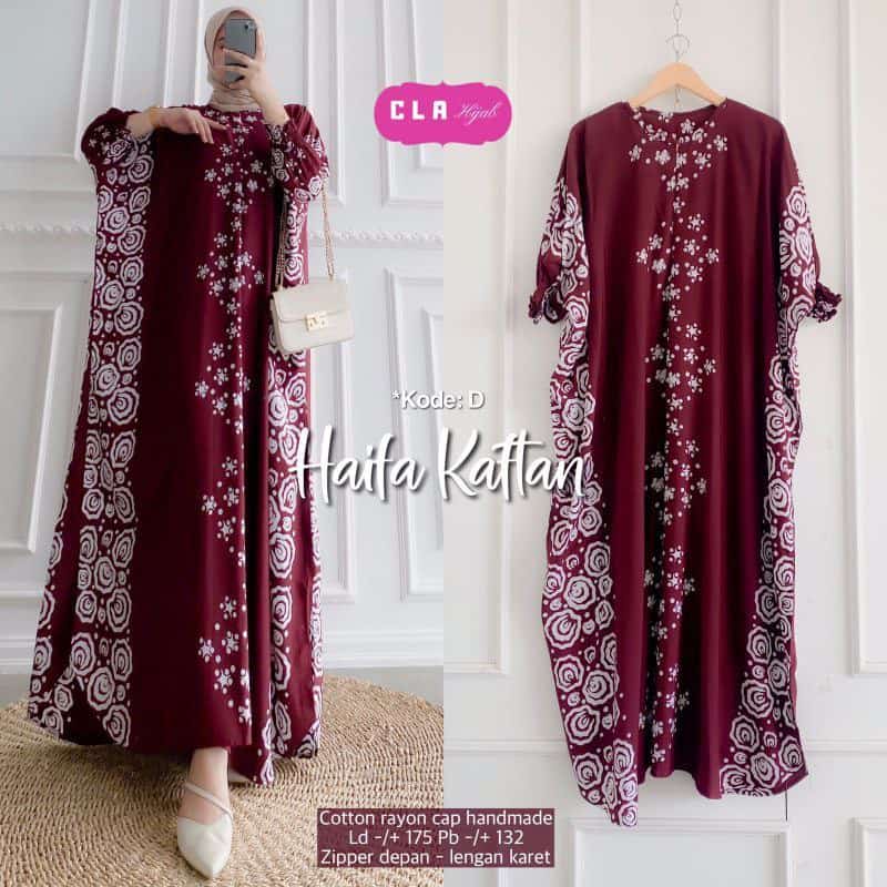 Gamis Kaftan Wanita Jumbo Batik Eksklusif Cap Encim Haita Kaftan Busui Resleting / Gamis Rayon Gamis Arabian