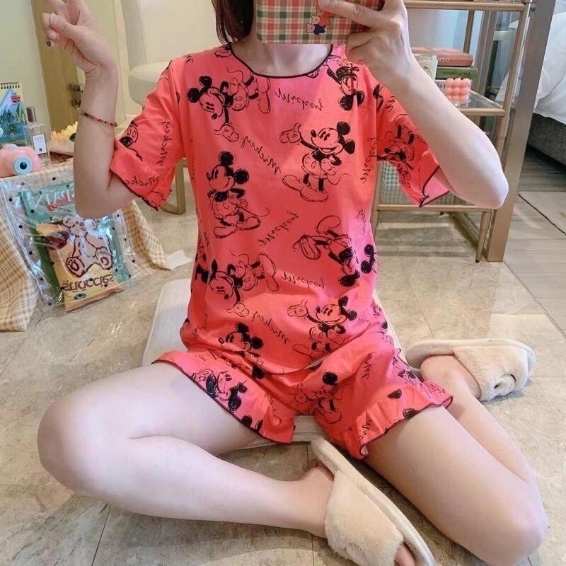 SALE CUCI GUDANG Piyama Murah Import / Piyama Import / Baju Tidur Wanita /Setelan Hotpant/SleepWear-HP 3/4 MickeyDkPink