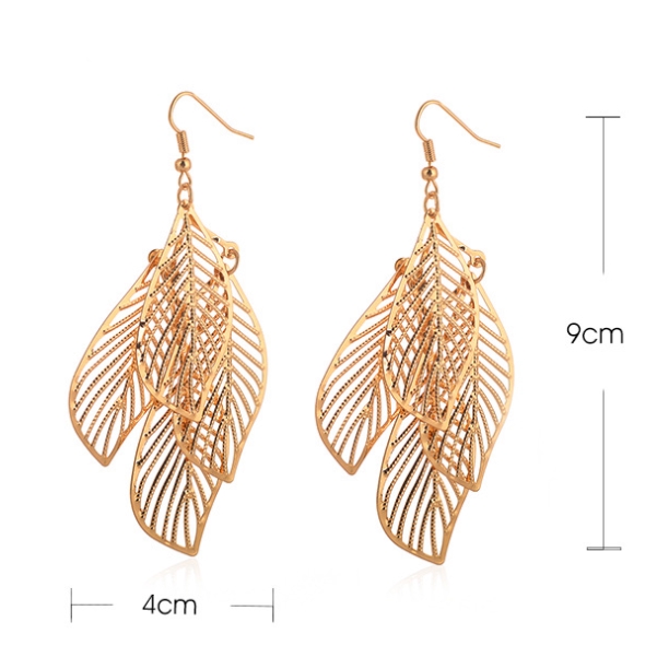 Anting rumbai panjang Anting-anting daun multi-layered sederhana berongga