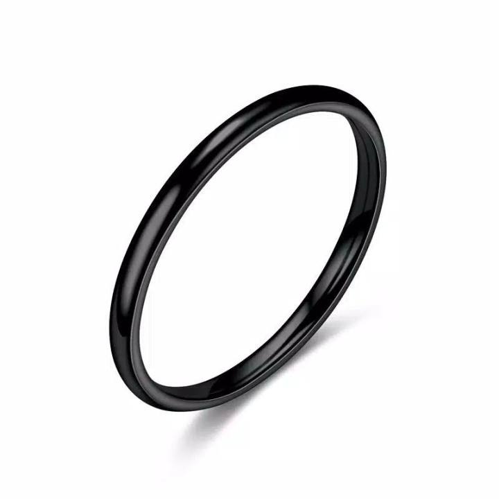 Cincin Titanium Asli Tidak Luntur Warna Hitam Polos Kecil Untuk Wanita Dan Pria Model Klasik Simpel Anti Karat