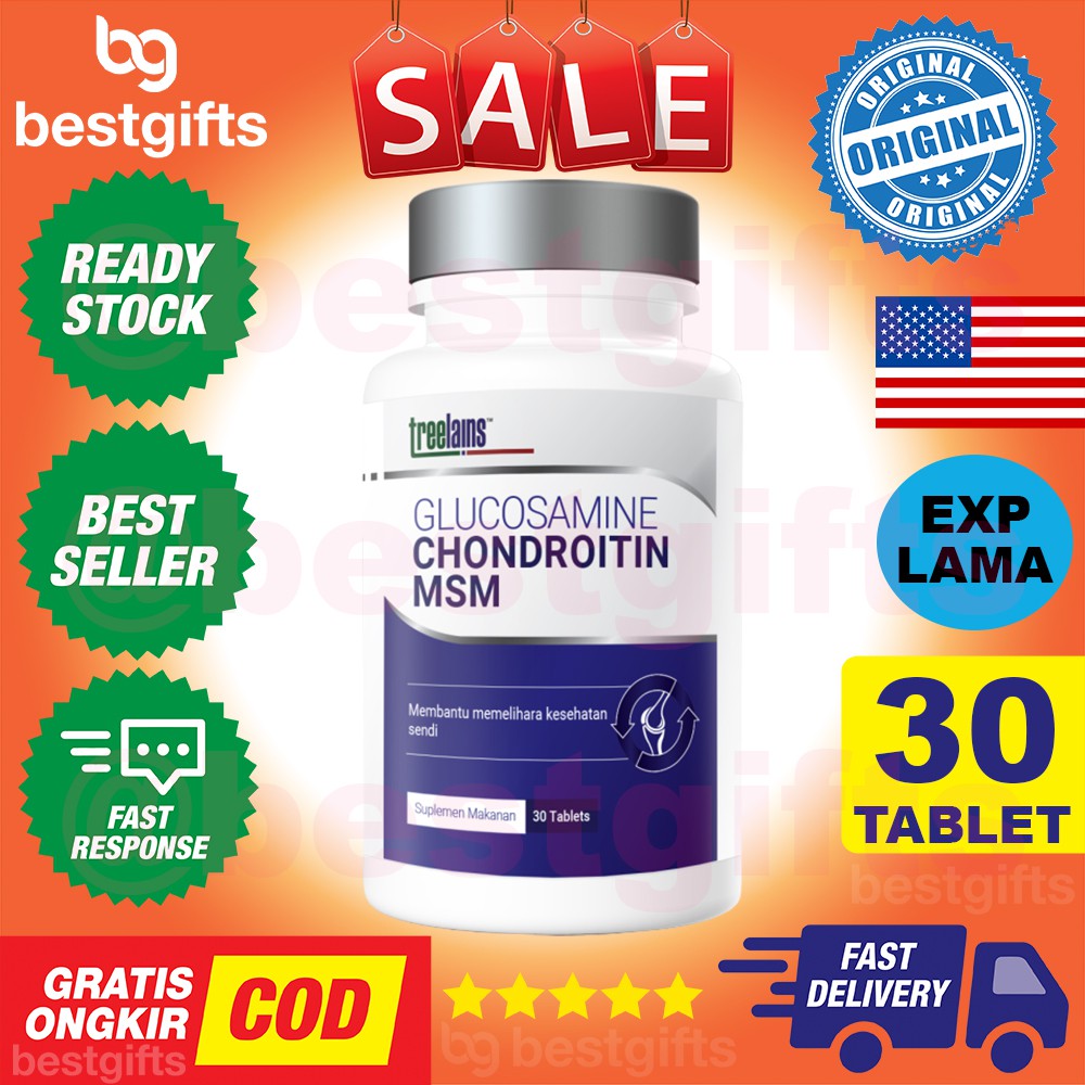 TREELAINS GLUCOSAMINE CHONDROITIN MSM VIT KESEHATAN PERSENDIAN PELUMAS NYERI SENDI TULANG 30 TABLET