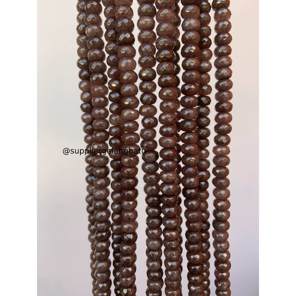 batu pembatas rondelle Faceted round pipih 4 x 8mm brown sand agate