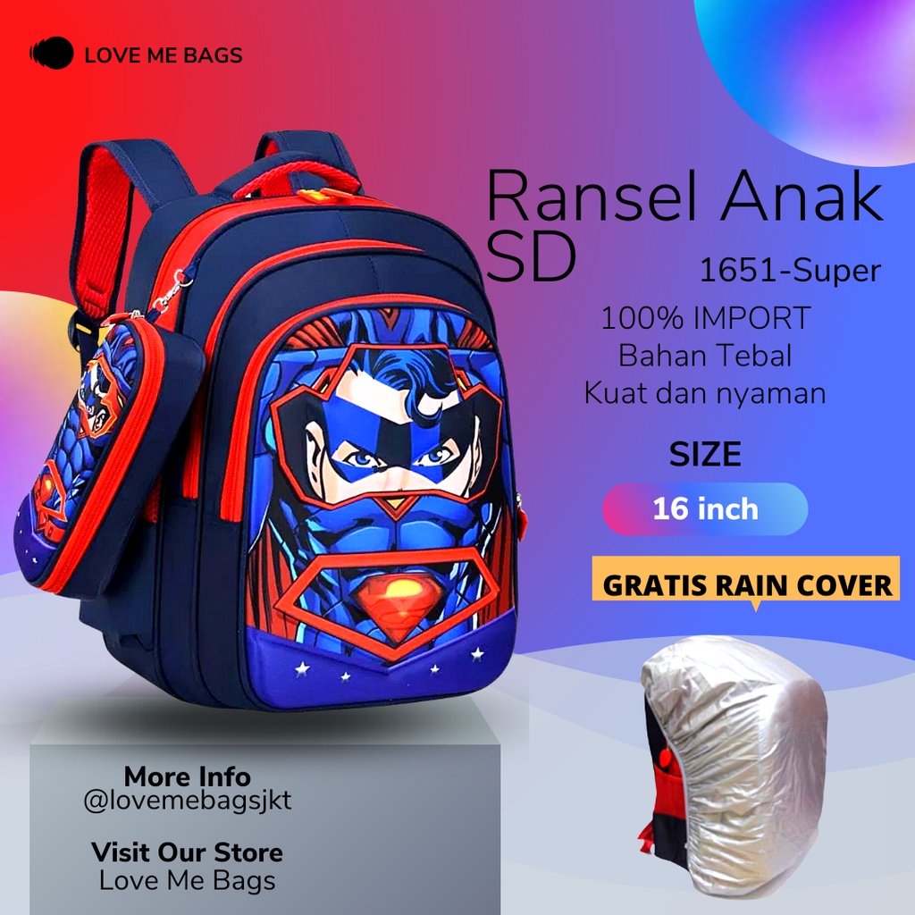 Tas Anak Laki Laki LMB Tas Sekolah Yang Keren Dengan Motif Superhero Terkenal Timbul 6D Bahan Yang Kuat dan Nyaman Dipakai Cocok Untuk Anak SD Muat untuk Buku Paket dan LKD