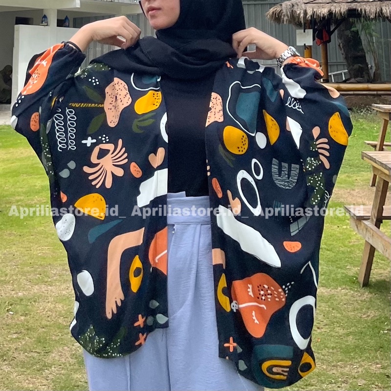 ONE SET KIYOWO OUTER / CRINKLE PANTS-Abstrak Navy tali