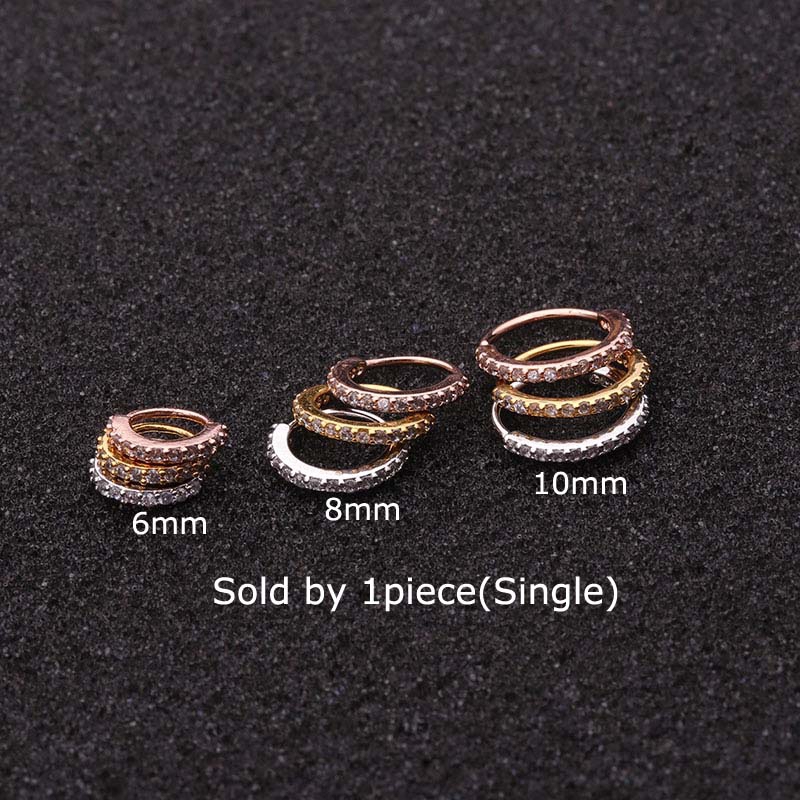 1piece Copper 6-10mm Hoop Cartilage Tragus Earrings Nose Helix Rook Pinna Helix Piercing 20G Zircon