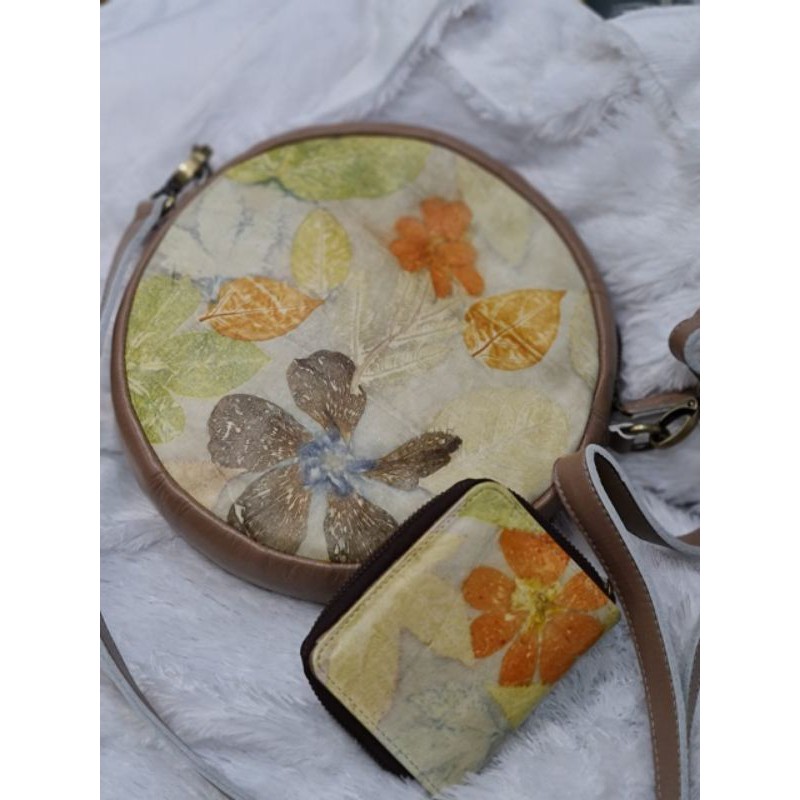 Tas Ecoprint Kulit Bulat Dompet Ecoprint Kulit Set