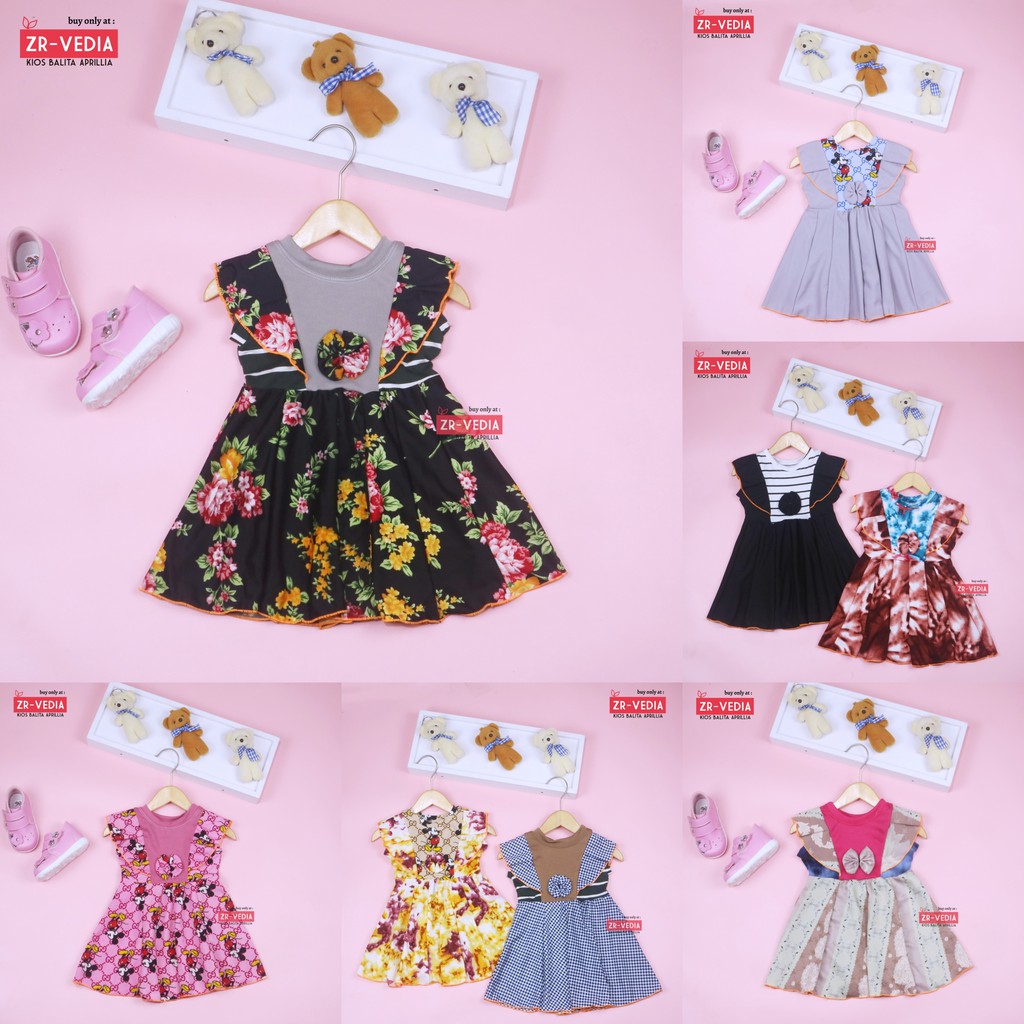 Dress Marion uk 6-18 Bulan / Dres Kensi Lengan Pendek Anak Bayi Perempuan Gaun Pesta Murah Import