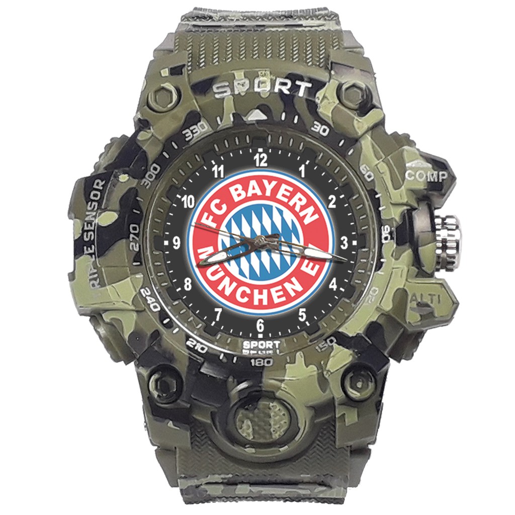 (ISTIMEWA BOSSQUE) JAM CUSTOM  BAYERN MUNCHEN STRAP ARMY - 5 Warna