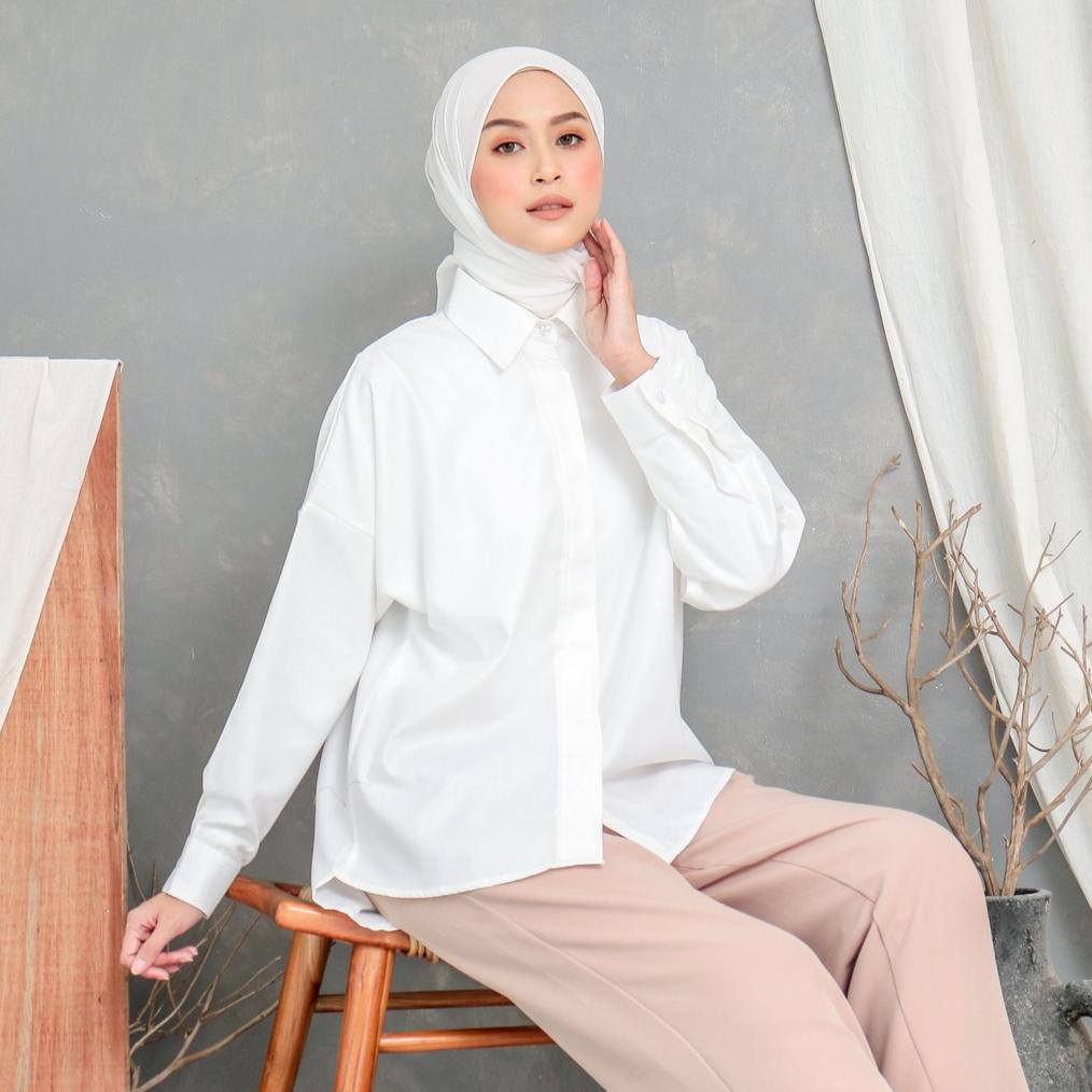 HOLLXMALL | EVONNE LETTY SHIRT WHITE HIDE BUTTON BASIC OVERSIZE PATTERN LD120 E03-04 ALL SIZE XXL