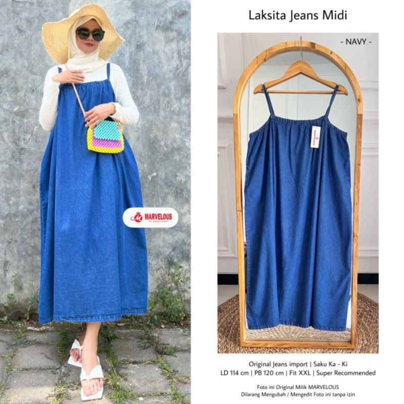 LAKSITA JEANS MIDI BY MARVELOUS / MIDI OVERALL JEANS WANITA MUSLIMAH / Ld114