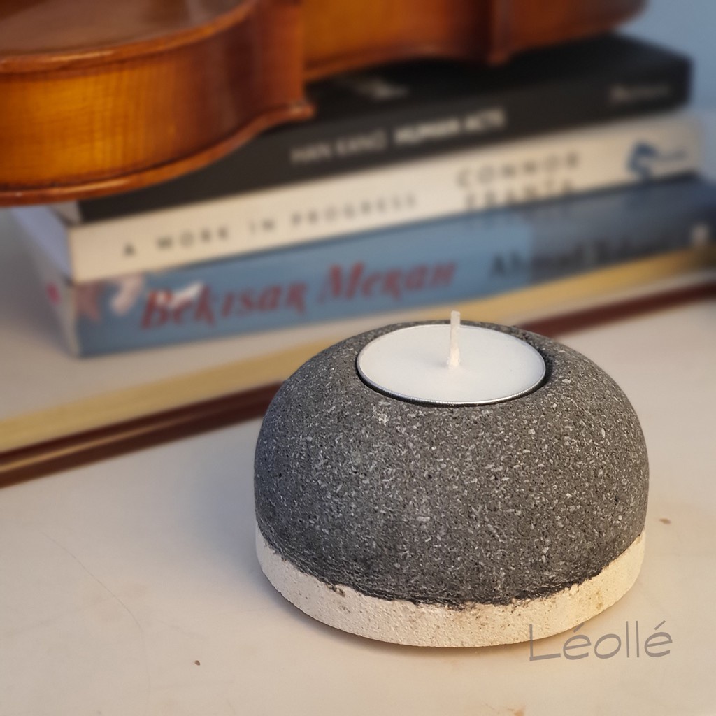 Leolle Tempat Lilin Tealight Bulat Batu Lava Kombinasi Batu Paras