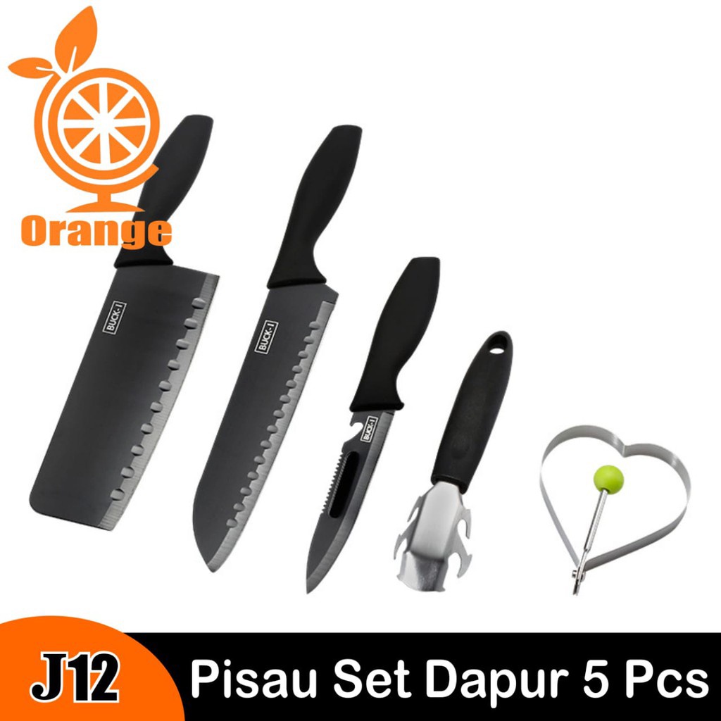 WHI Pisau Dapur Set Talenan Dapur Lengkap Dengan Pisau Dan Peeler 5 In 1 Pisau Gold Serbaguna