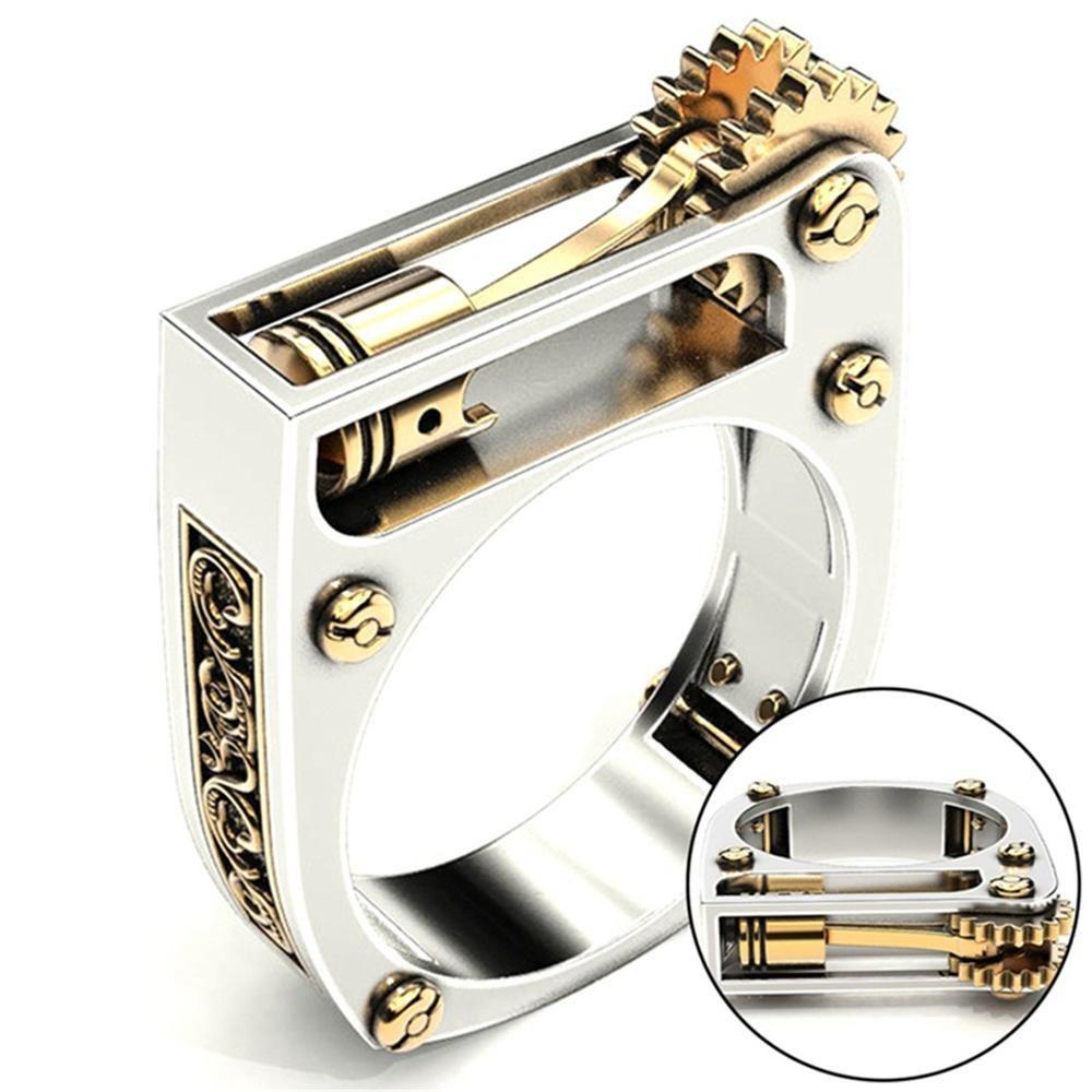 Preva Mekanik Gear Roda Cincin Pesta Perhiasan Lokomotif Two-Tone Fashion Steampunk Biker