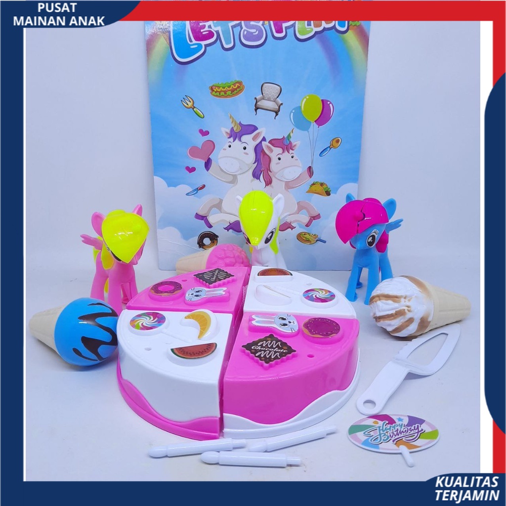 Mainan Anak Kuda Pony Bonus Es Cream Kue Tart Potong Ulang Tahun lilin Set / Edukasi Anak Perempuan