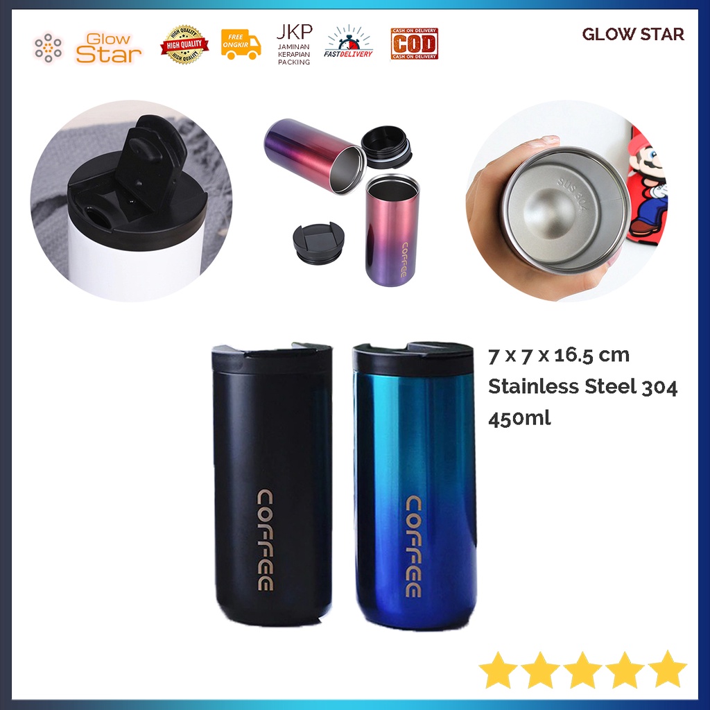 Botol Minum Mug Tumbler Thermos Termos Stainless Steel 450ml Black Blue Gradient Tahan Panas Dingin