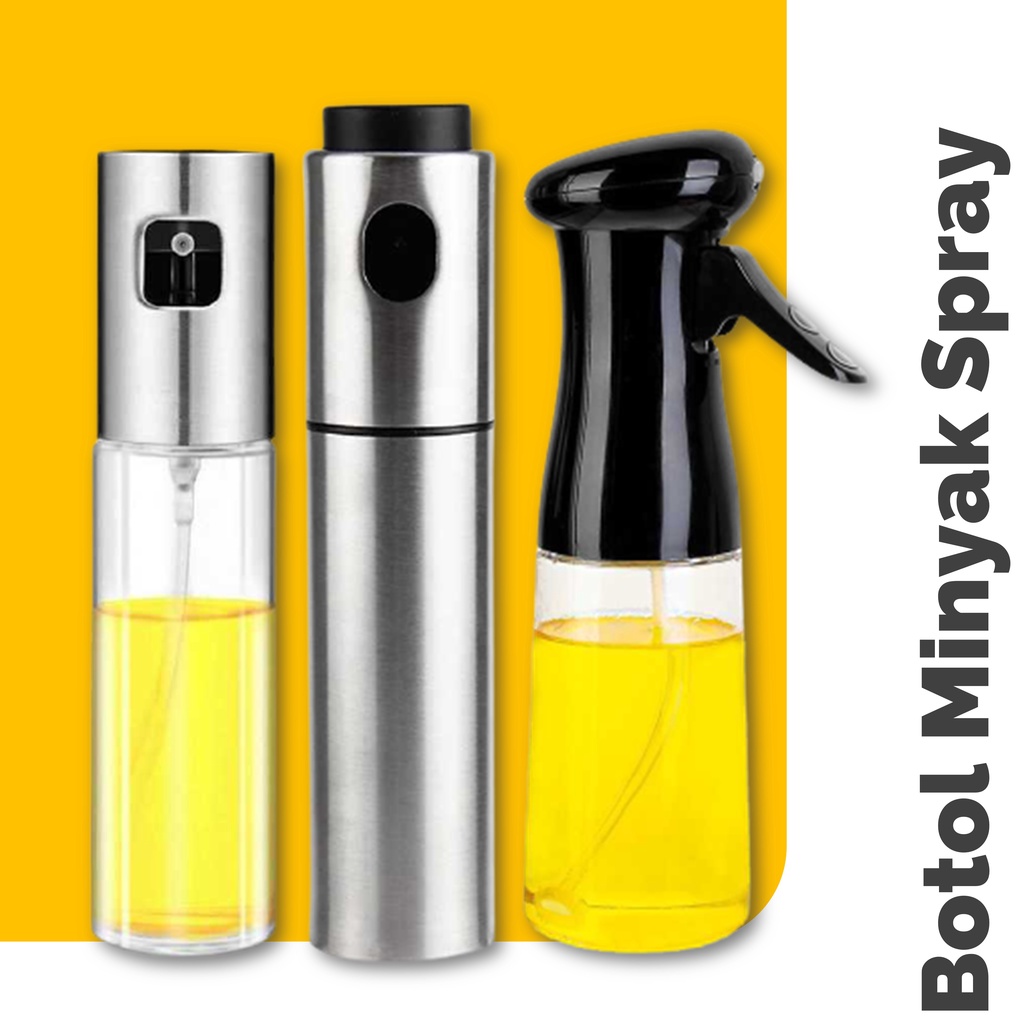 Botol Wadah Tempat Minyak Spray Pump Minyak Goreng Olive Oil Kaca &amp; Stainless Steel untuk BBQ Steak