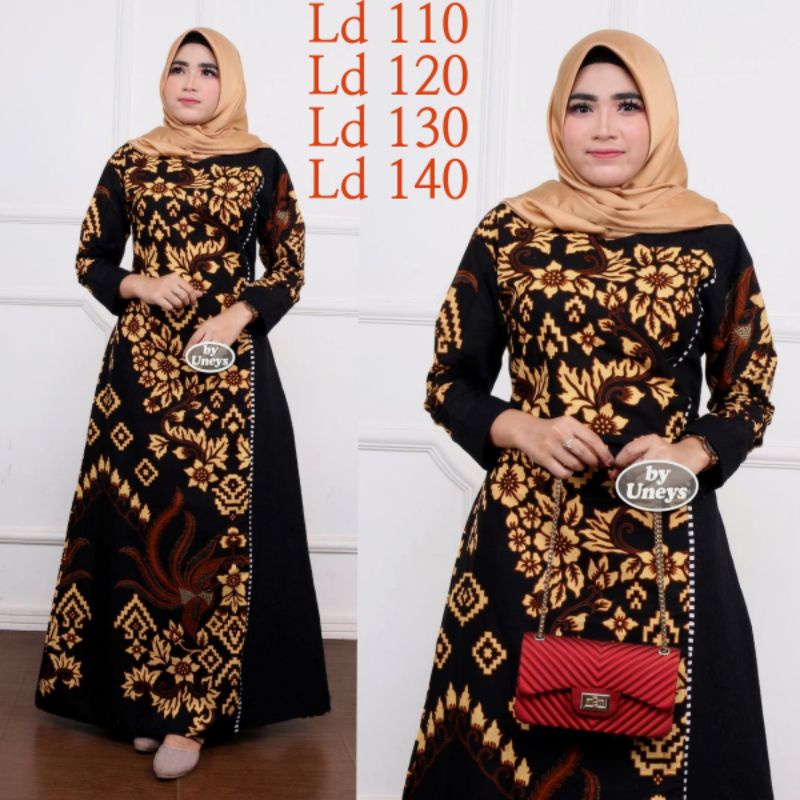 Gamis kombinasi batik  size jumbo model terbaru Shalimar Gamis jumbo ld 110 LD120 LD130 LD 140 serag
