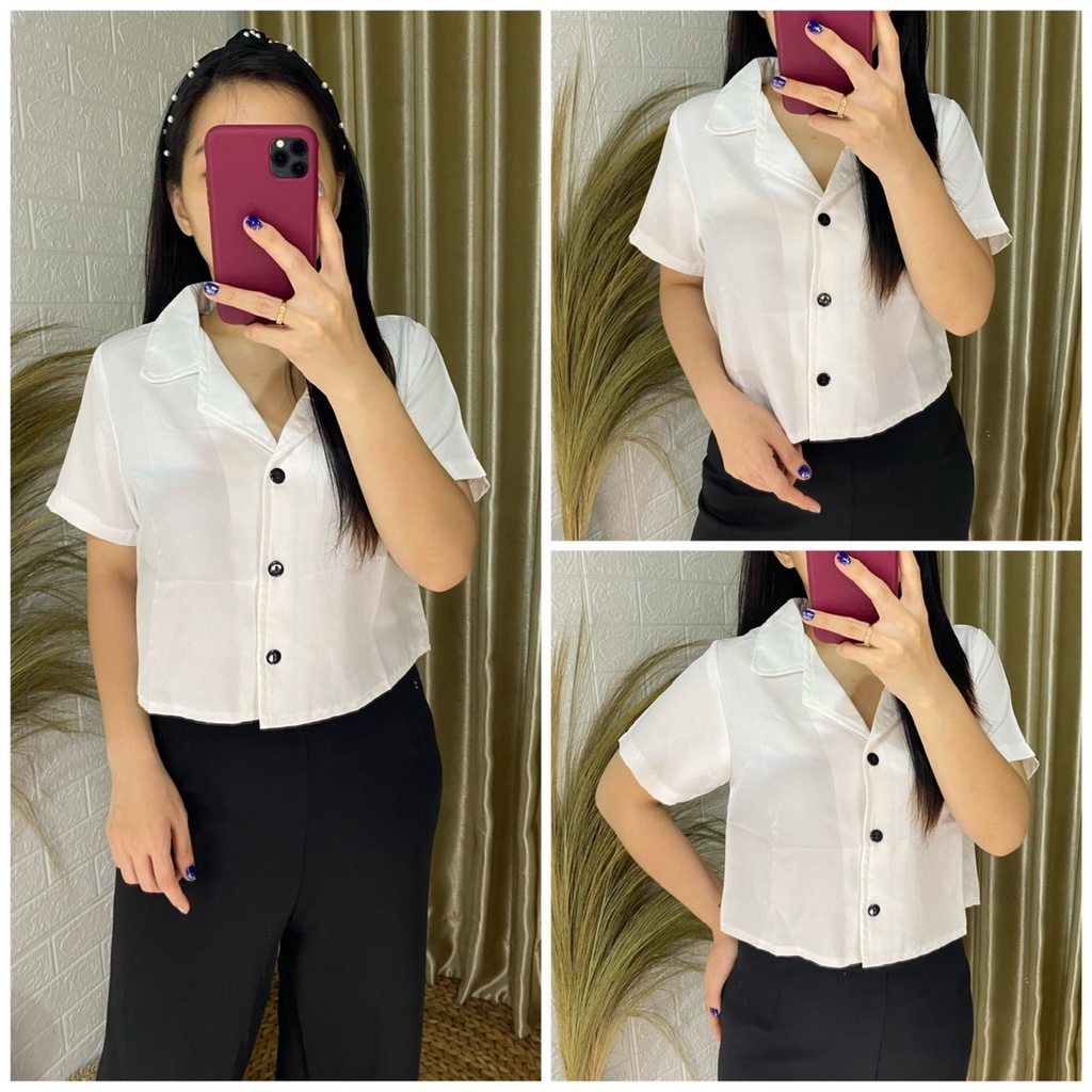 WSE390 - Kemeja Crop Raline Croptop Shirt Kemeja Krop Lengan Pendek