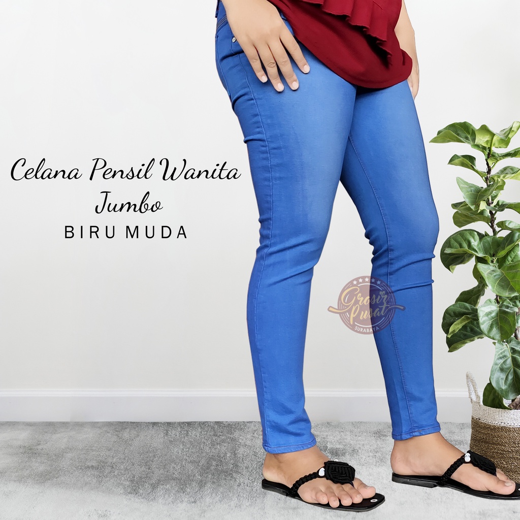 Celana Jeans Pensil Skinny Wanita Jumbo 35 - 38