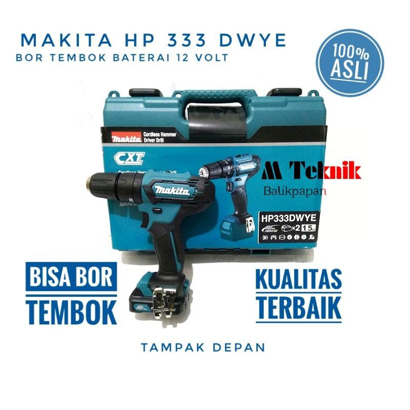 Bor tembok Baterai 12 volt Makita HP 333 DWYE cordless hammer drill